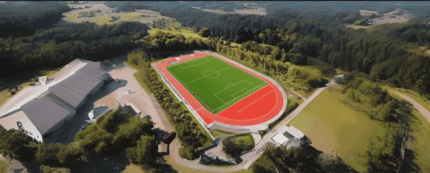 Sportplatzbau-Firma Garten-Moser beim Bau eines modernen Stadions.