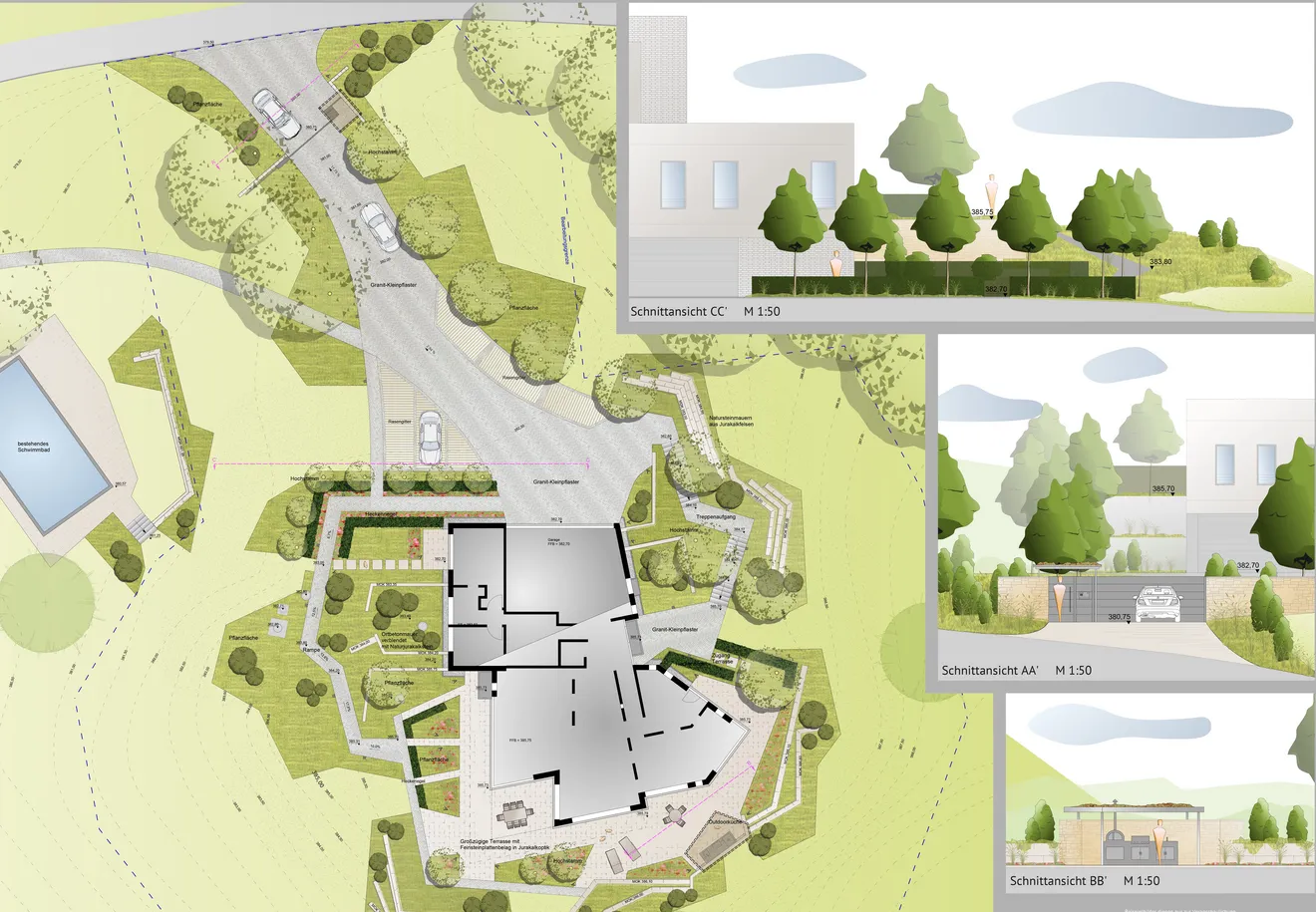 Gartenplanung und Entwurf einer privaten Gartenanlage mit Wegeführung und Pflanzkonzept